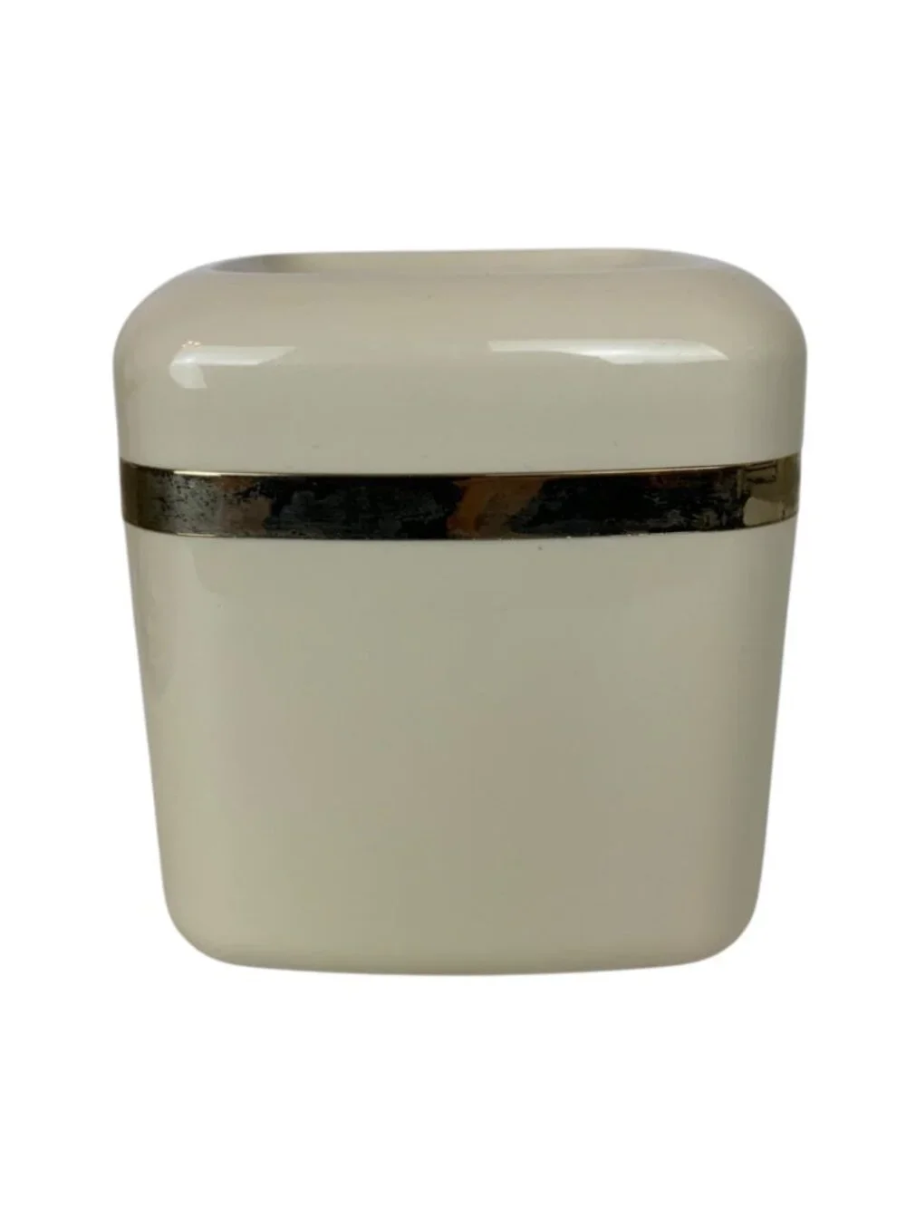 Vintage Square Ivory Tissue Box Holder 22 kt Gold Trim Molded Plastic Bath Decor